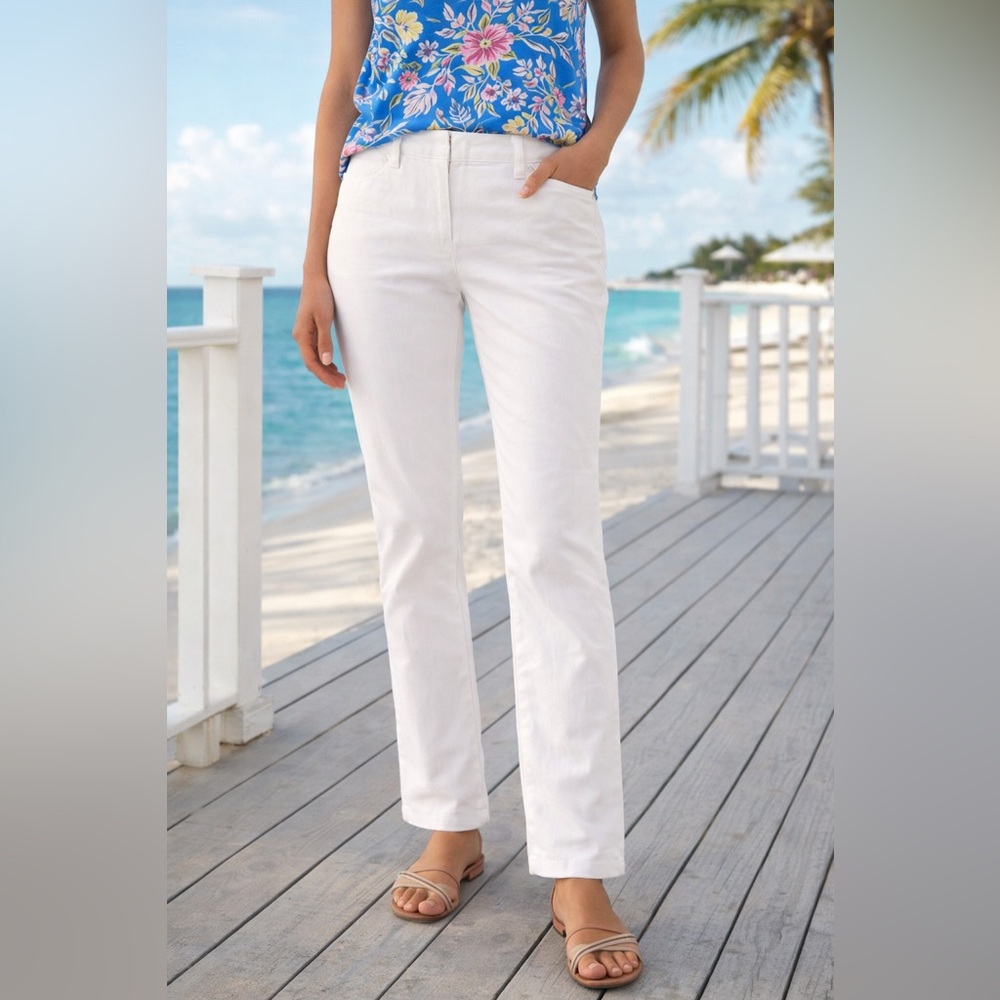 NWOT Nautica Women’s White Chino Straight Leg Pants Size 12 Cotton Stretch
